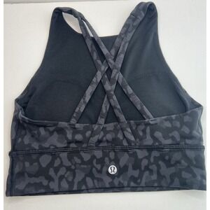 Lululemon Black Camo Strappy Back Sports  High Neck Bra Athletic Yoga Gym Size 4